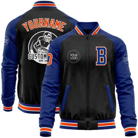 Custom Black Orange-Royal Bomber Varsity Letterman Two Tone Zipper Jacket - Main View