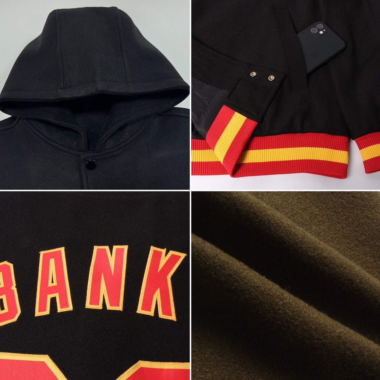 Custom Olive Navy-White Bomber Full-Snap Varsity Letterman Salute To Service Hoodie Jacket view 2