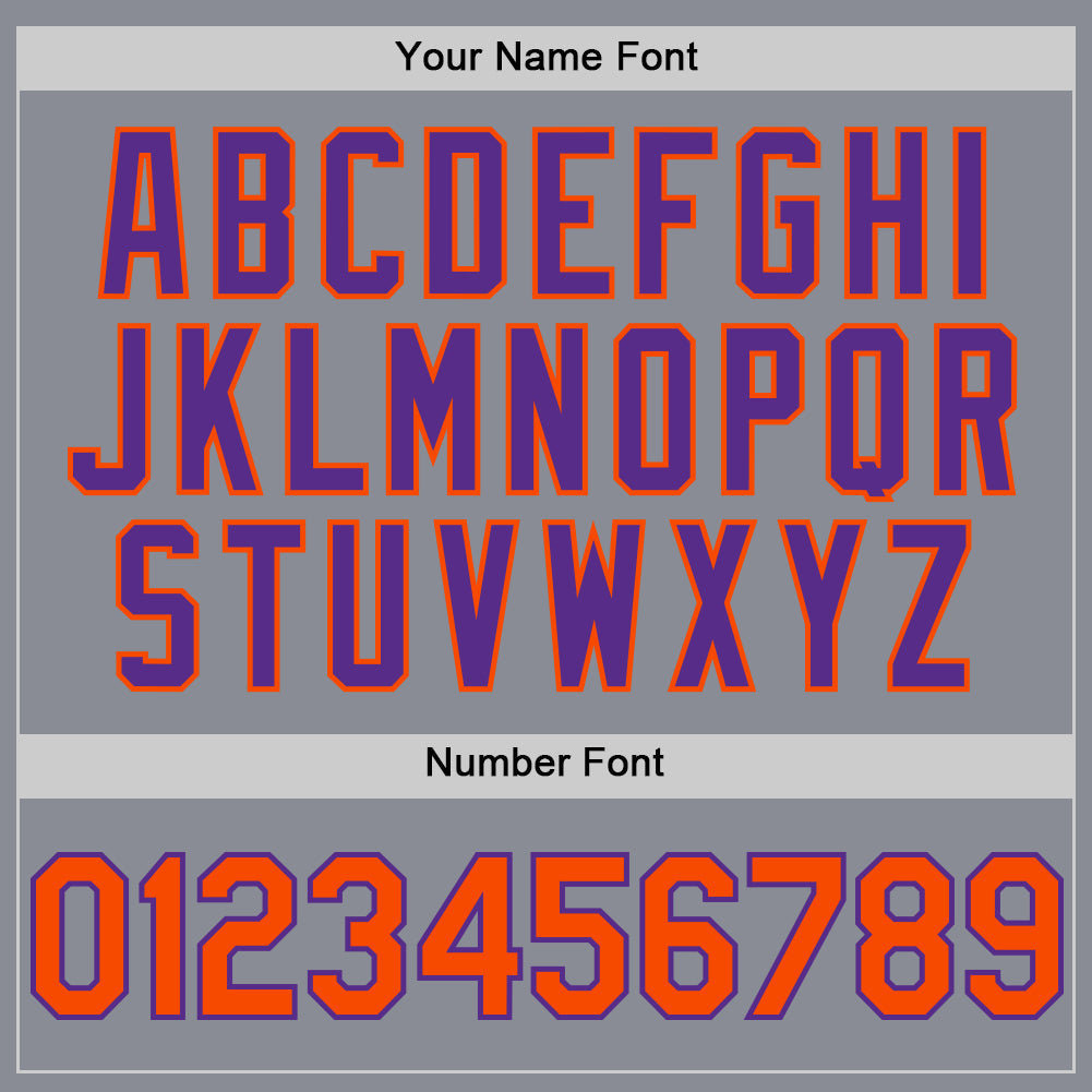 Custom Gray Purple-Orange Bomber Full-Snap Varsity Letterman Hoodie Jacket view 5