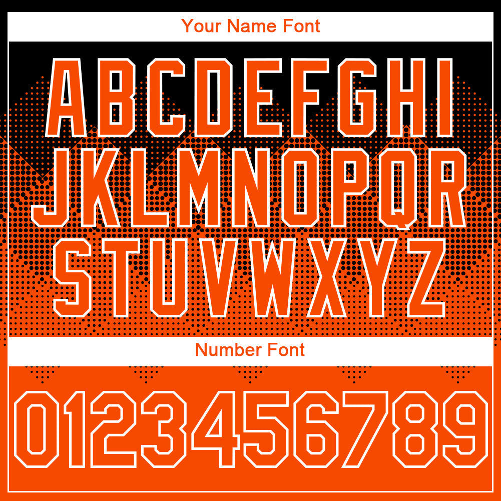 Custom Black Orange-White Gradient Square Shape 3D Pattern Design Bomber Full-Snap Varsity Letterman Hoodie Jacket view 5