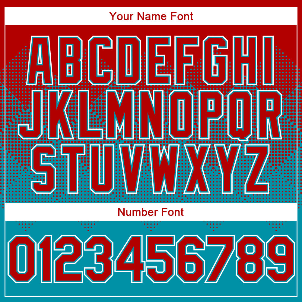 Custom Red Teal-White Gradient Square Shape 3D Pattern Design Bomber Full-Snap Varsity Letterman Hoodie Jacket view 5