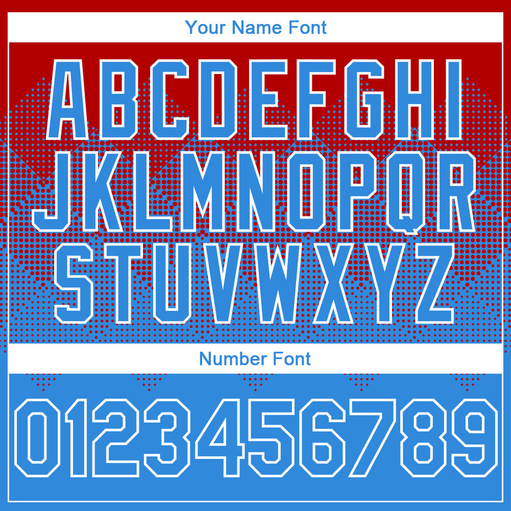 Custom Red Powder Blue-White Gradient Square Shape 3D Pattern Design Bomber Full-Snap Varsity Letterman Hoodie Jacket view 5