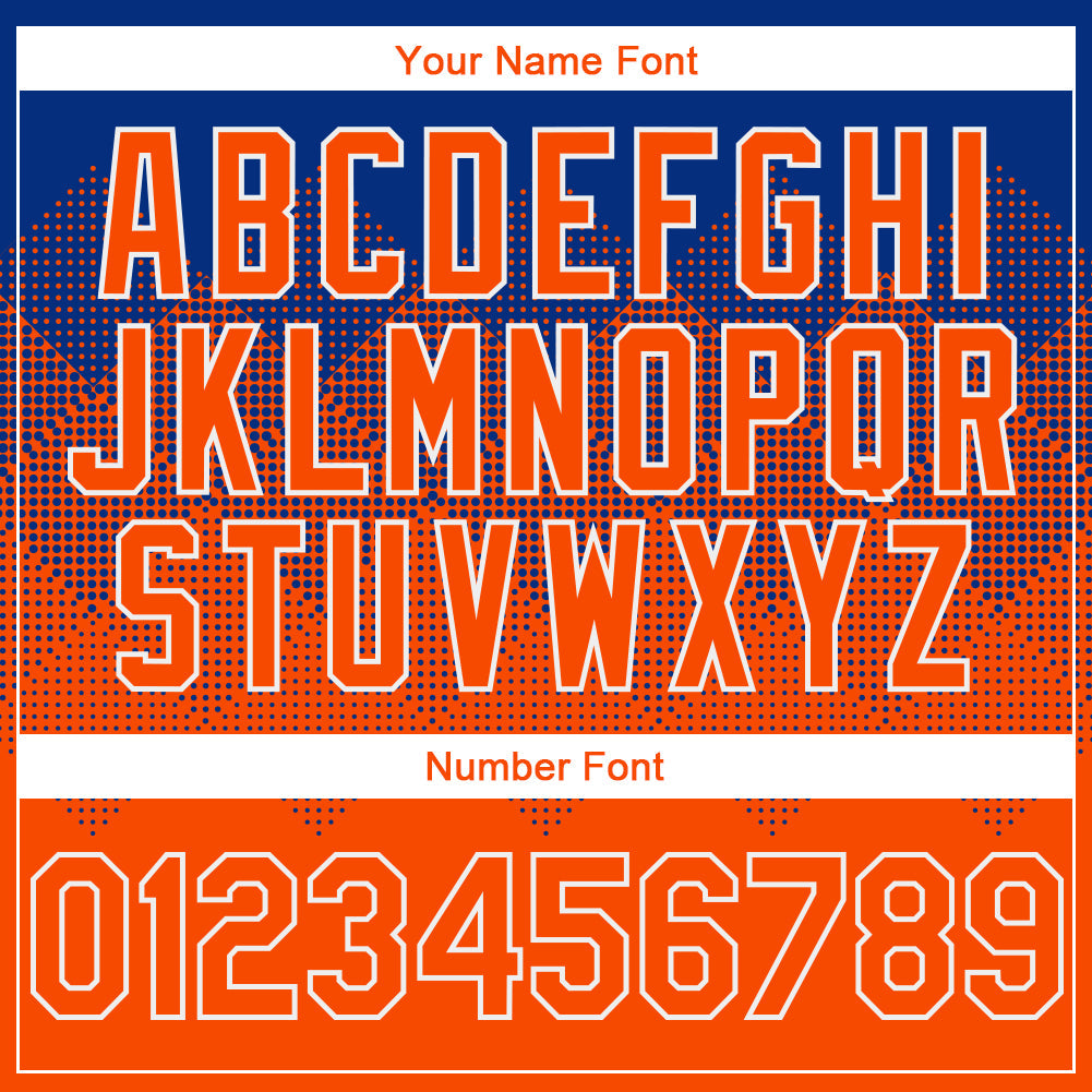 Custom Royal Orange-White Gradient Square Shape 3D Pattern Design Bomber Full-Snap Varsity Letterman Hoodie Jacket view 5