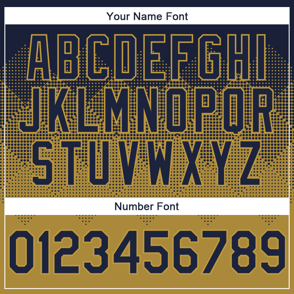 Custom Navy Old Gold-White Gradient Square Shape 3D Pattern Design Bomber Full-Snap Varsity Letterman Hoodie Jacket view 5