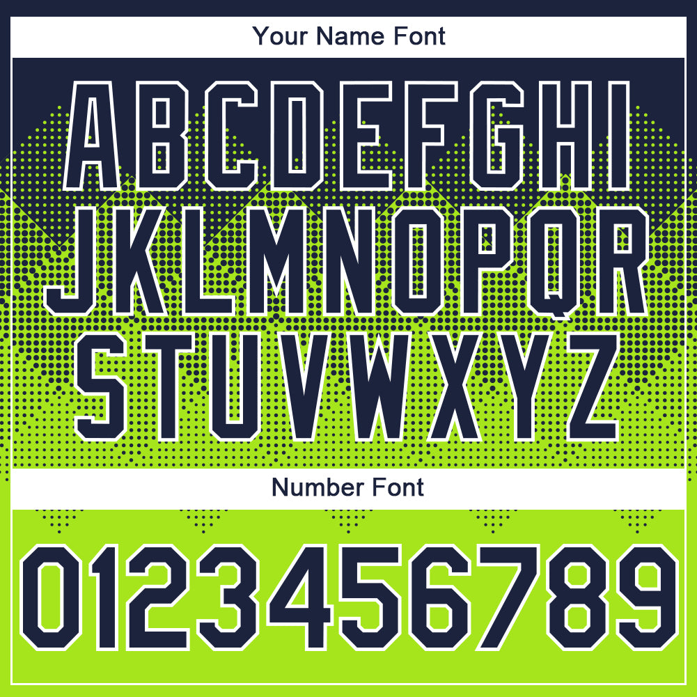 Custom Navy Neon Green-White Gradient Square Shape 3D Pattern Design Bomber Full-Snap Varsity Letterman Hoodie Jacket view 5