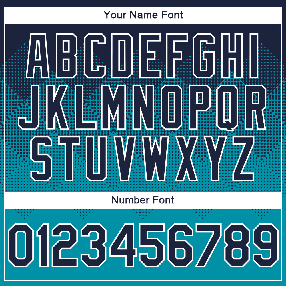Custom Navy Teal-White Gradient Square Shape 3D Pattern Design Bomber Full-Snap Varsity Letterman Hoodie Jacket view 5