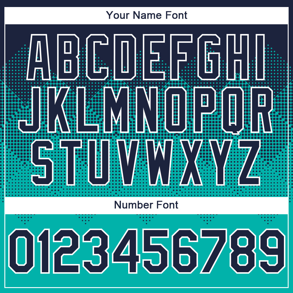 Custom Navy Aqua-White Gradient Square Shape 3D Pattern Design Bomber Full-Snap Varsity Letterman Hoodie Jacket view 5