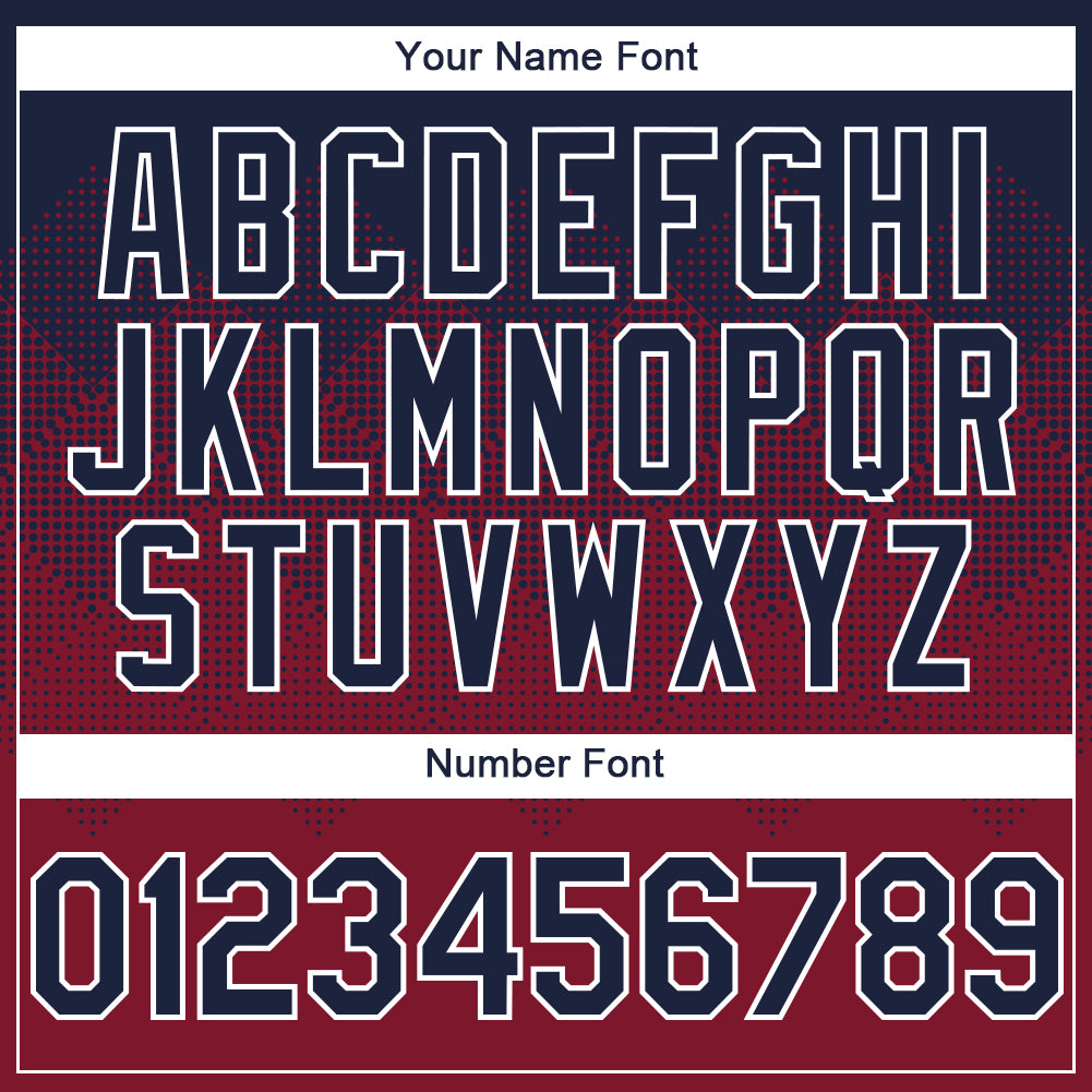 Custom Navy Crimson-White Gradient Square Shape 3D Pattern Design Bomber Full-Snap Varsity Letterman Hoodie Jacket view 5