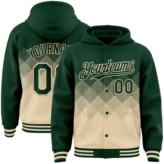 Custom Green Cream Gradient Square Shape 3D Pattern Design Bomber Full-Snap Varsity Letterman Hoodie Jacket - Main View