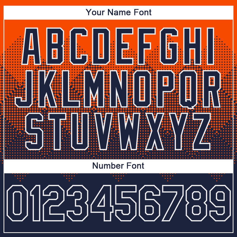 Custom Orange Navy-White Gradient Square Shape 3D Pattern Design Bomber Full-Snap Varsity Letterman Hoodie Jacket view 5