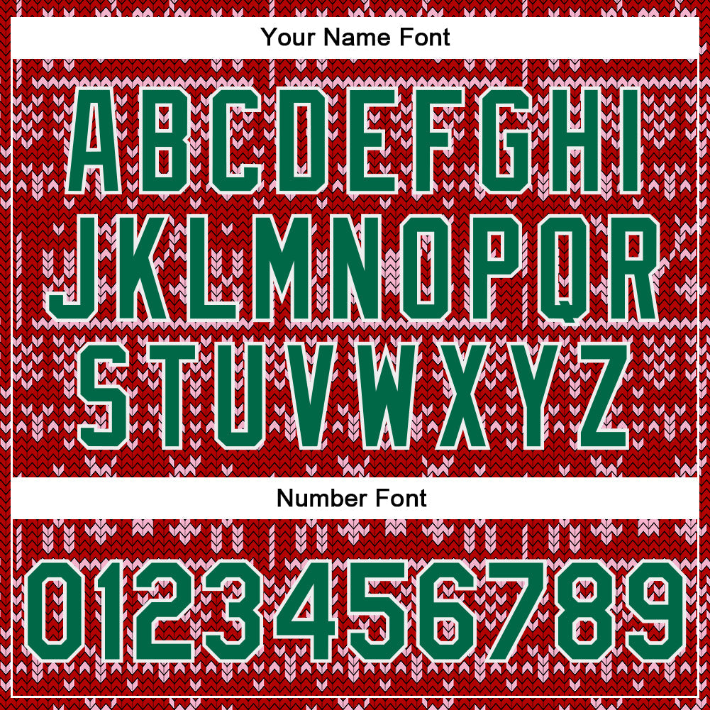 Custom Red Kelly Green-White Christmas 3D Bomber Full-Snap Varsity Letterman Jacket view 7