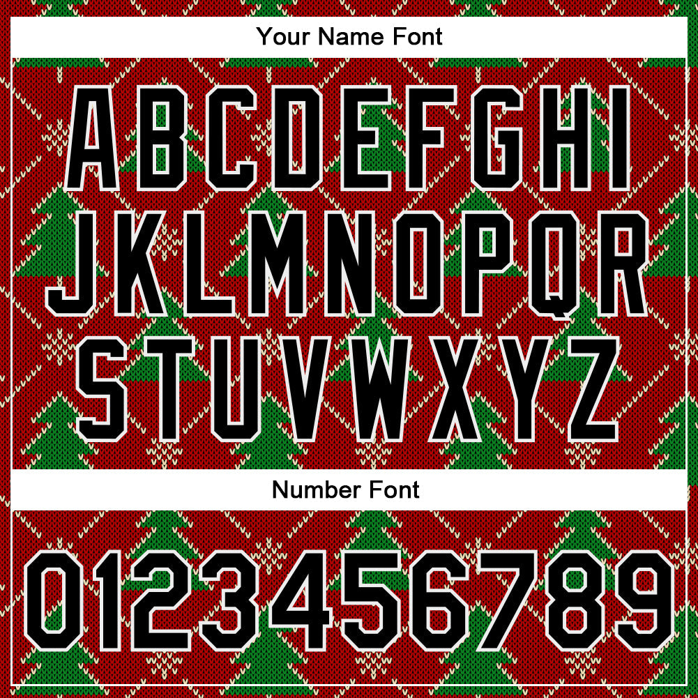 Custom Red Black-Kelly Green Christmas 3D Bomber Full-Snap Varsity Letterman Jacket view 7