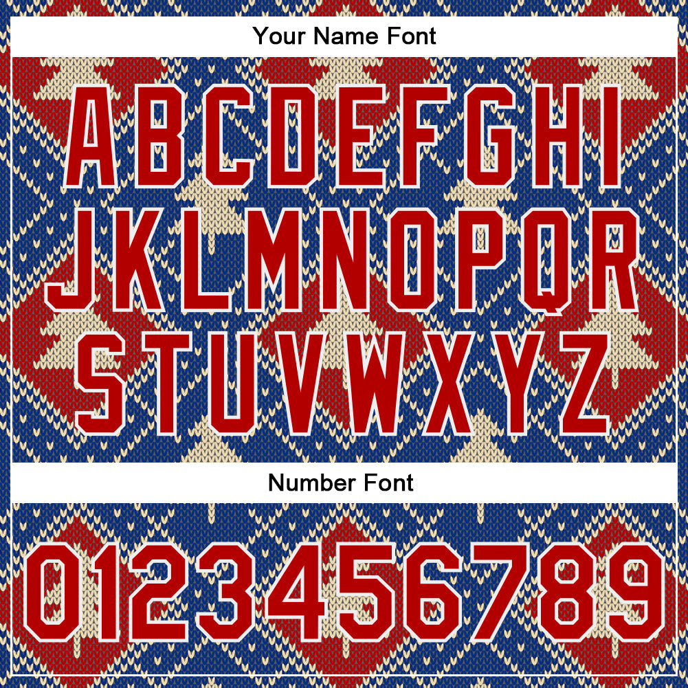 Custom Royal Red-White Christmas 3D Bomber Full-Snap Varsity Letterman Jacket view 7