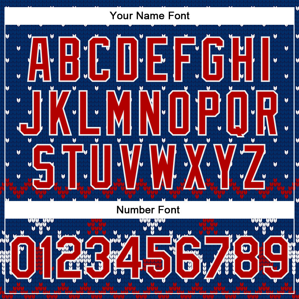 Custom Royal Red-White Christmas 3D Bomber Full-Snap Varsity Letterman Jacket view 7