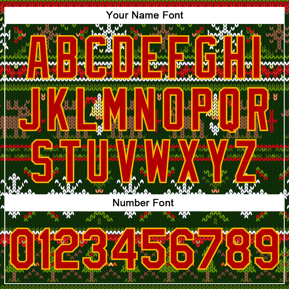 Custom Green Red-Gold Christmas 3D Bomber Full-Snap Varsity Letterman Jacket view 7