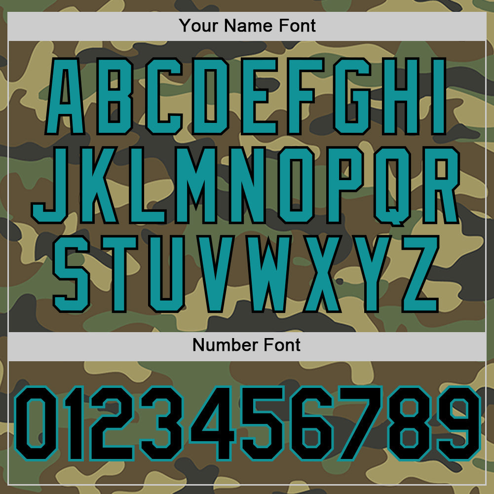 Custom Camo Black-Teal Bomber Full-Snap Varsity Letterman Salute To Service Hoodie Jacket view 5