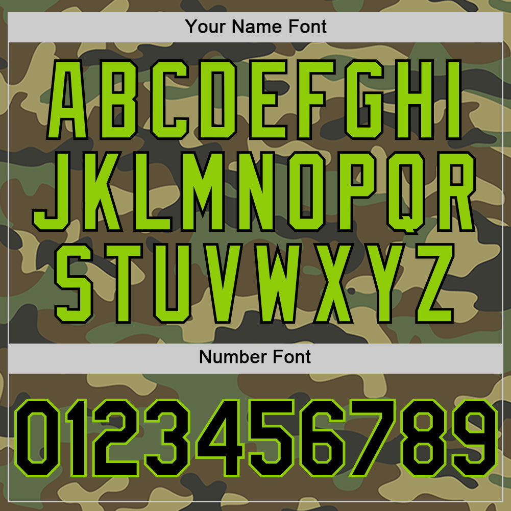 Custom Camo Black-Neon Green Bomber Full-Snap Varsity Letterman Salute To Service Hoodie Jacket view 5