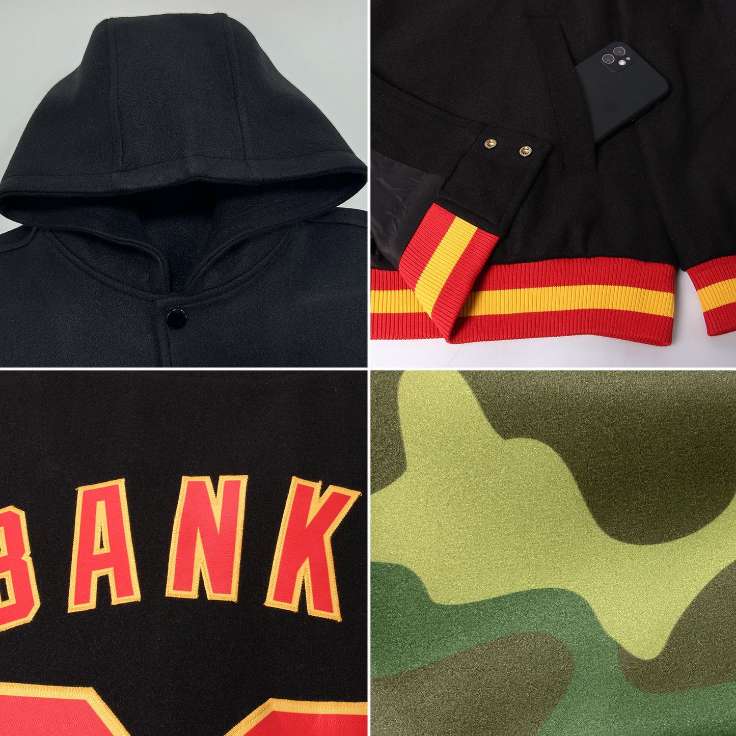 Custom Camo Navy-White Bomber Full-Snap Varsity Letterman Salute To Service Hoodie Jacket view 2