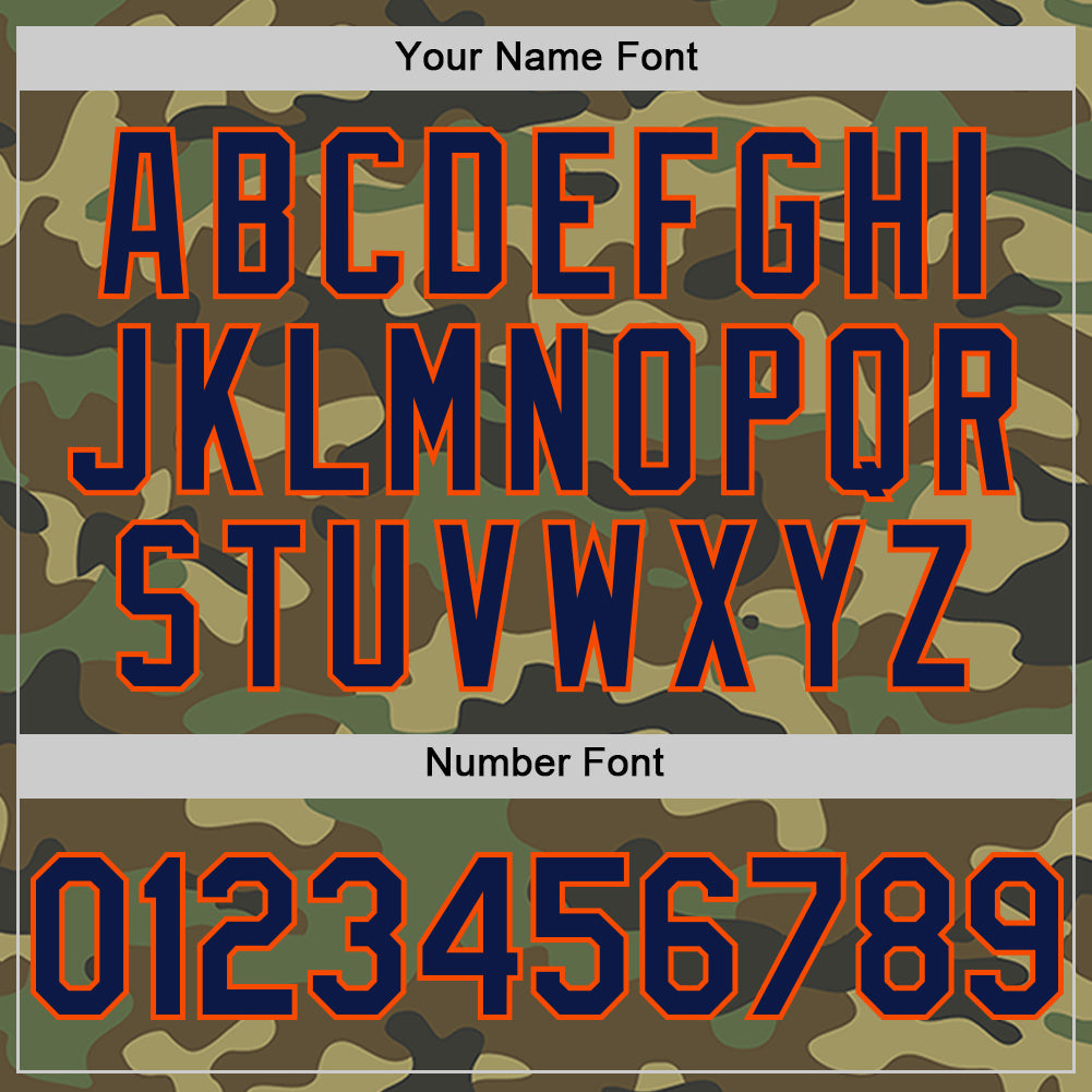 Custom Camo Navy-Orange Bomber Full-Snap Varsity Letterman Salute To Service Hoodie Jacket view 5