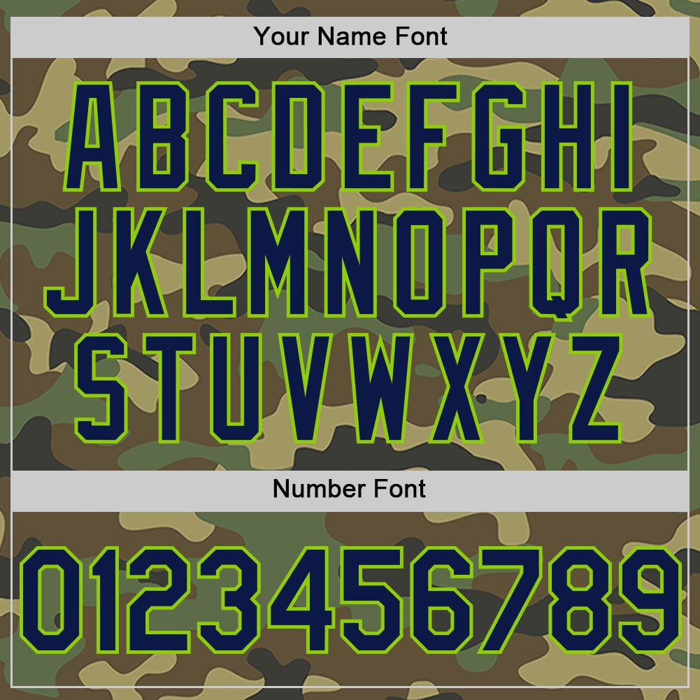 Custom Camo Navy-Neon Green Bomber Full-Snap Varsity Letterman Salute To Service Hoodie Jacket view 5