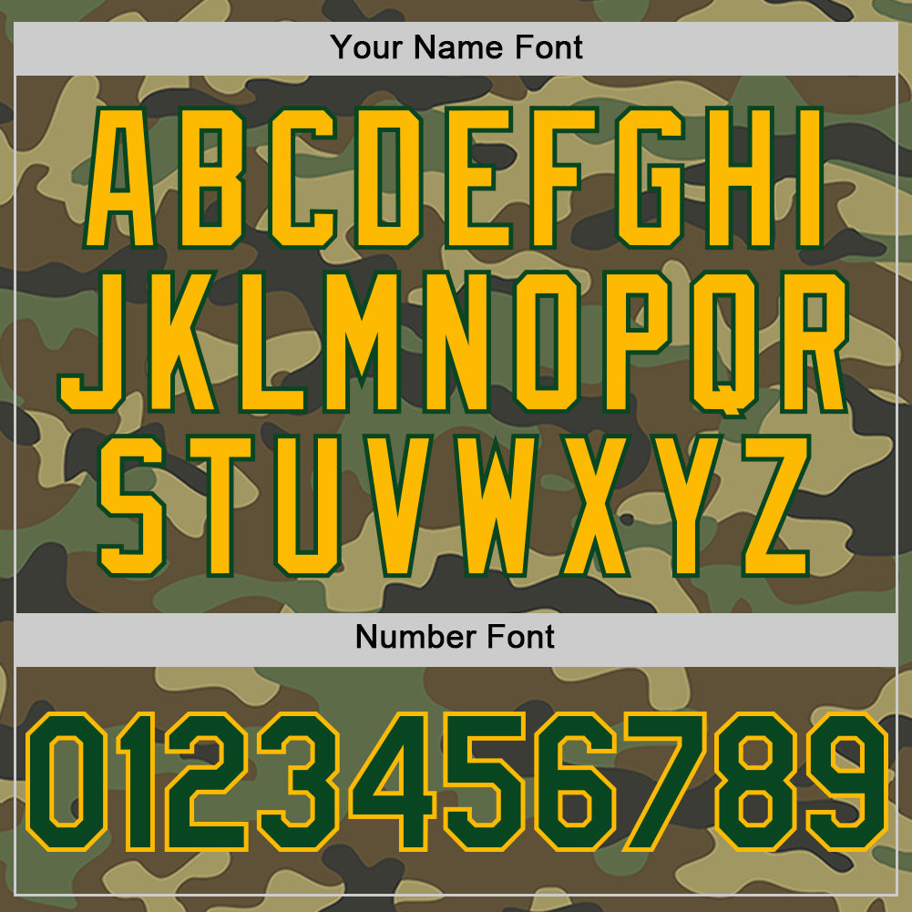 Custom Camo Green-Gold Bomber Full-Snap Varsity Letterman Salute To Service Hoodie Jacket view 5