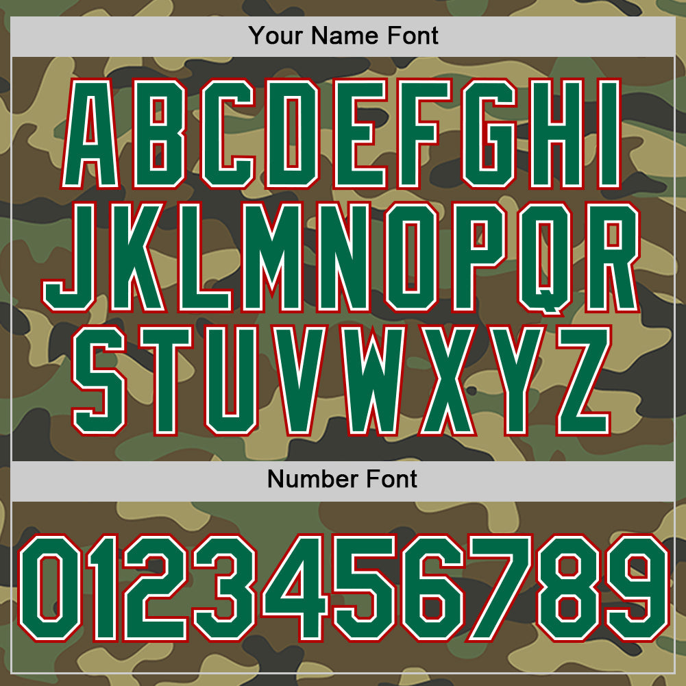Custom Camo Kelly Green-Red Bomber Full-Snap Varsity Letterman Salute To Service Hoodie Jacket view 5
