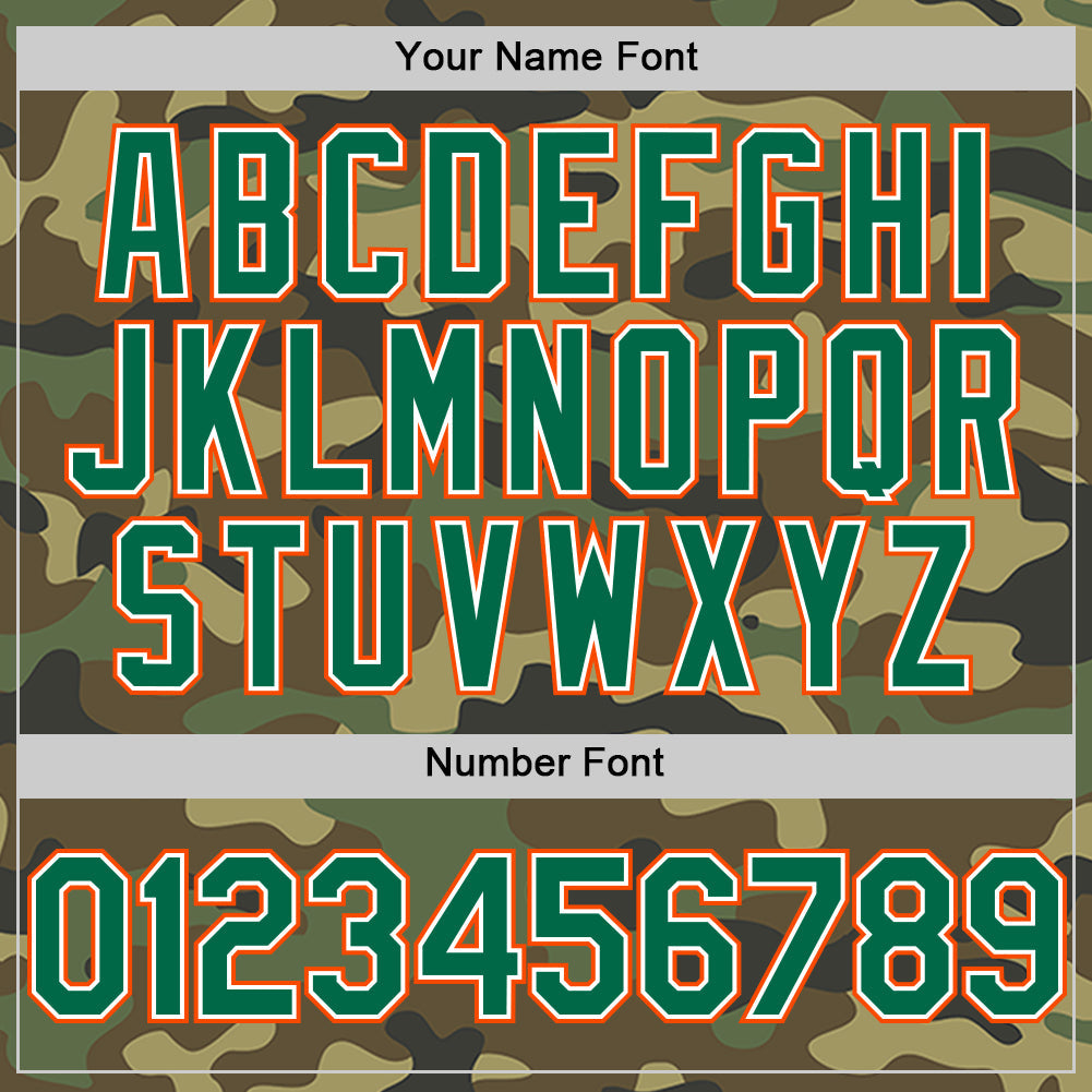 Custom Camo Kelly Green-Orange Bomber Full-Snap Varsity Letterman Salute To Service Hoodie Jacket view 5