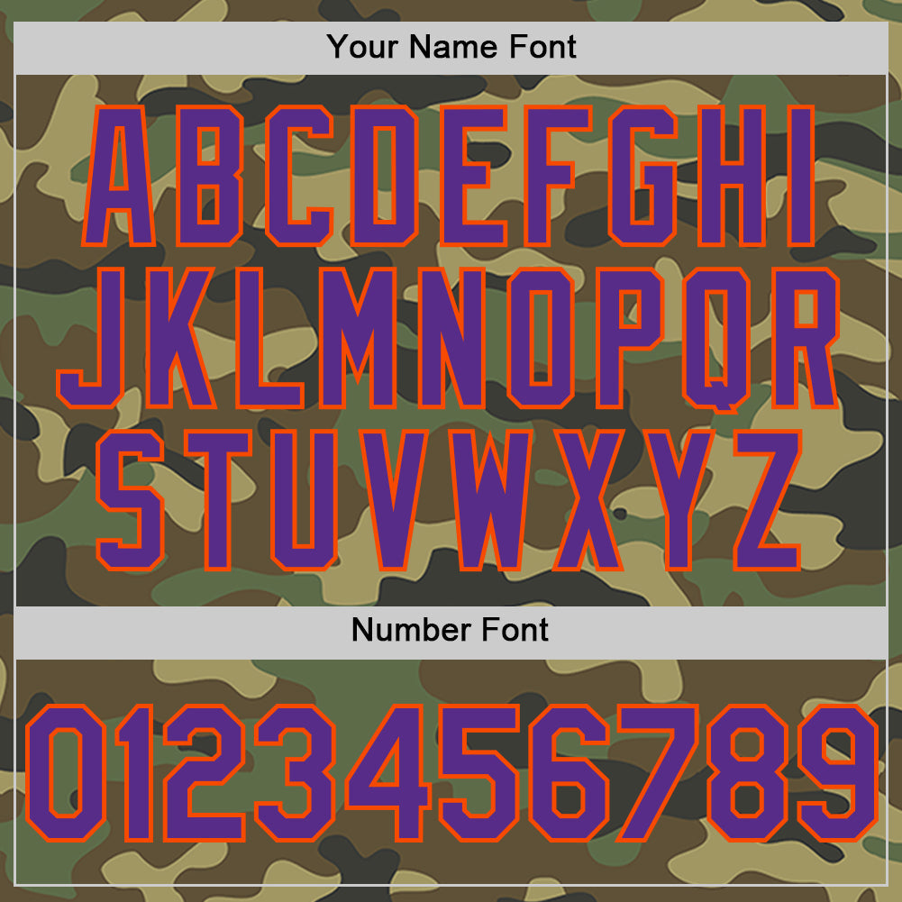 Custom Camo Purple-Orange Bomber Full-Snap Varsity Letterman Salute To Service Hoodie Jacket view 5