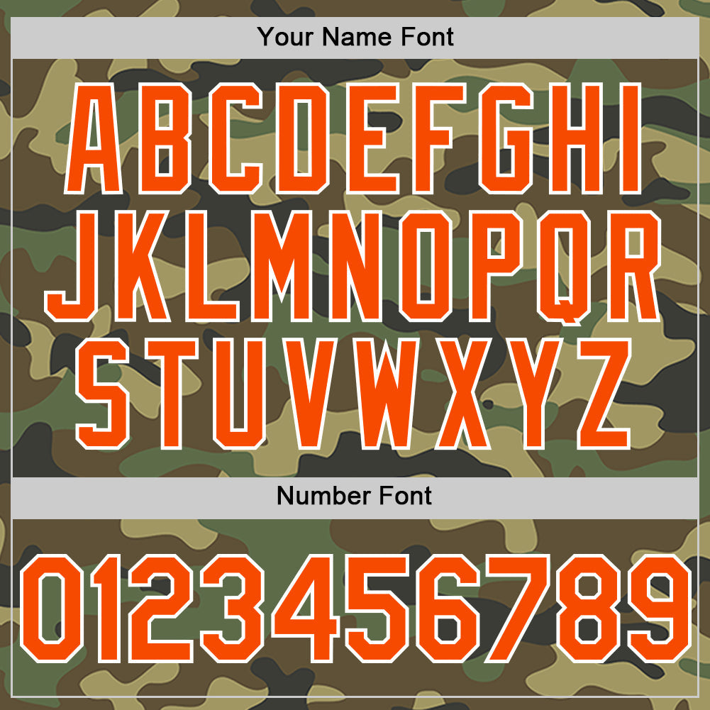 Custom Camo Orange-White Bomber Full-Snap Varsity Letterman Salute To Service Hoodie Jacket view 5