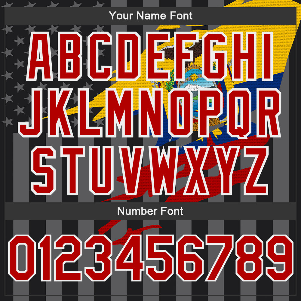 Custom Black Red-Gray Ecuador Ecuadorian Flag 3D Bomber Full-Snap Varsity Letterman Hoodie Jacket view 5