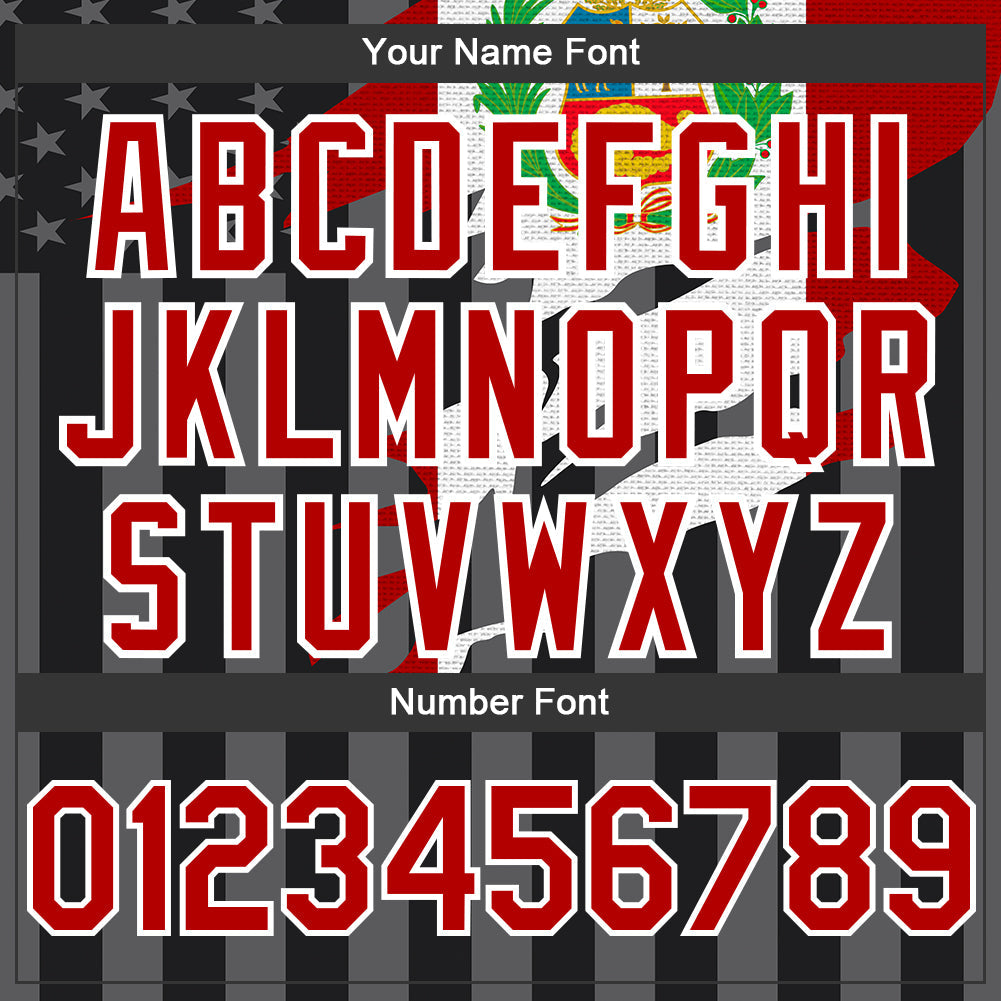 Custom Black Red-Gray Peru Peruvian Flag 3D Bomber Full-Snap Varsity Letterman Hoodie Jacket view 5