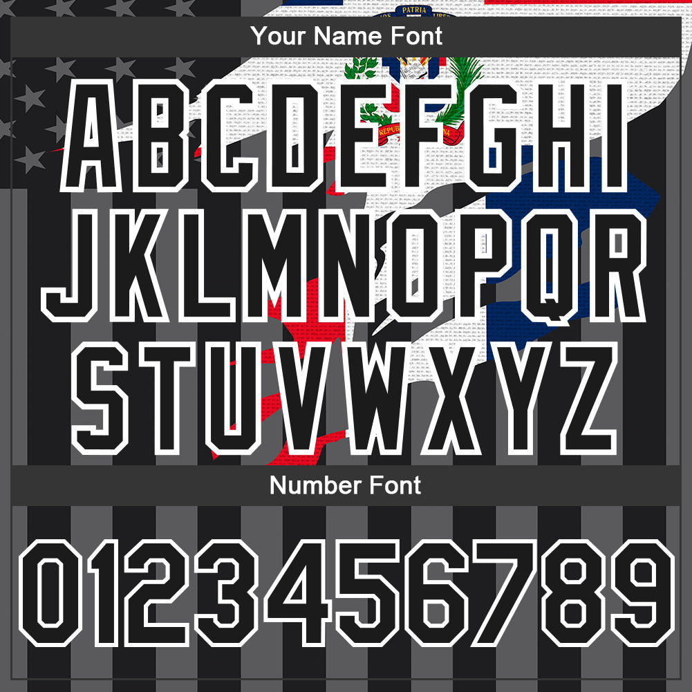 Custom Black Gray-White Dominican Republic Flag 3D Bomber Full-Snap Varsity Letterman Hoodie Jacket view 5
