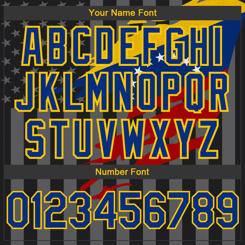 Custom Black Royal Yellow-Gray Venezuela Venezuelan Flag 3D Bomber Full-Snap Varsity Letterman Hoodie Jacket view 5