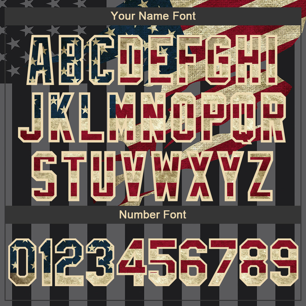 Custom Black Vintage USA Flag Cream-Gray 3D Bomber Full-Snap Varsity Letterman Hoodie Jacket view 5