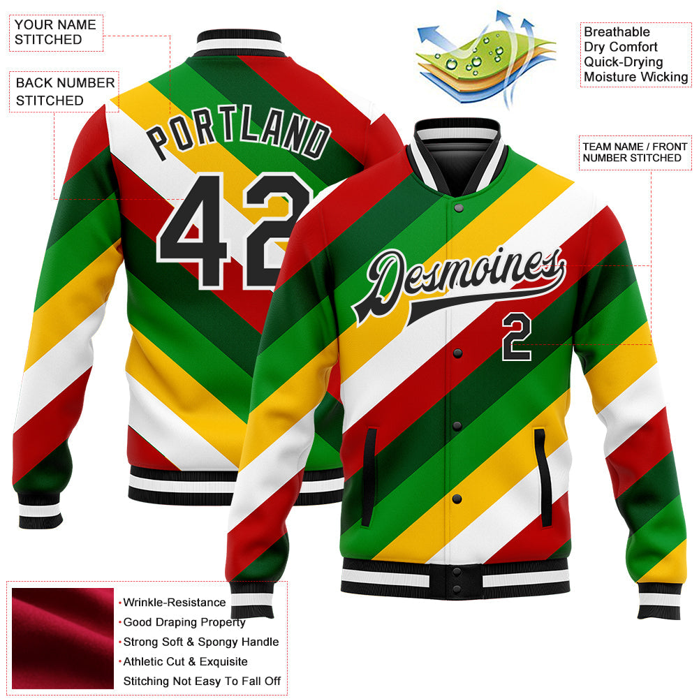 Custom White Black Christmas 3D Bomber Full-Snap Varsity Letterman Jacket view 5