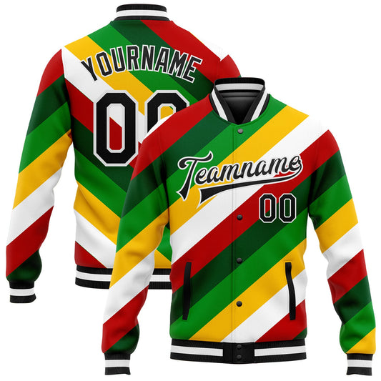 Custom White Black Christmas 3D Bomber Full-Snap Varsity Letterman Jacket - Main View
