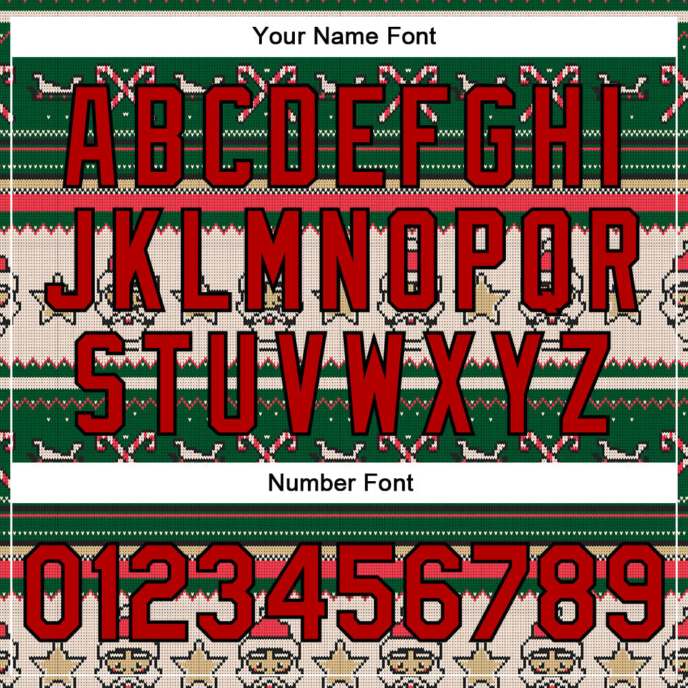Custom Green Red-Black Christmas 3D Bomber Full-Snap Varsity Letterman Jacket view 7
