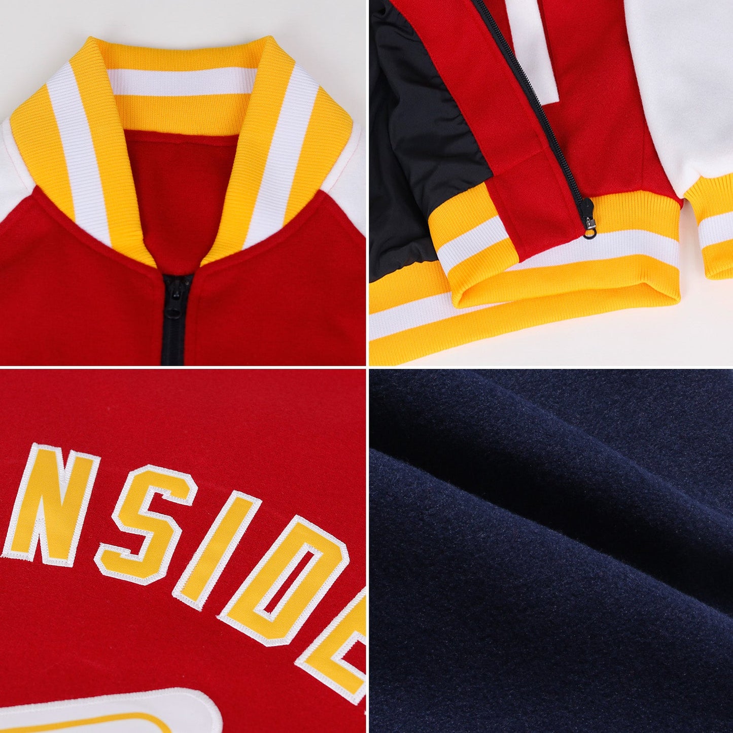 Custom Navy White Bomber Varsity Letterman Zipper Jacket view 2