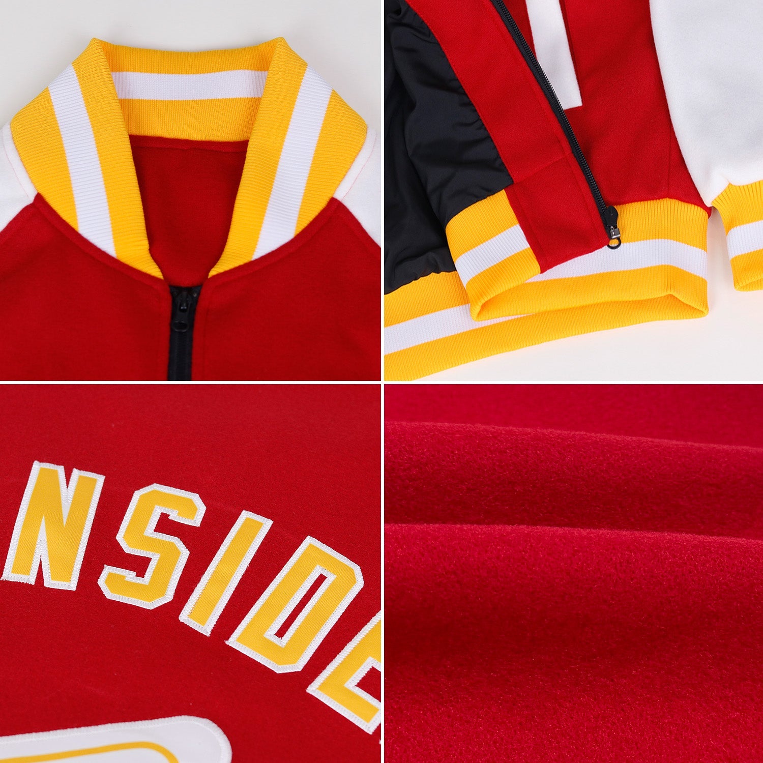Custom Red White Bomber Varsity Letterman Two Tone Zipper Jacket view 2