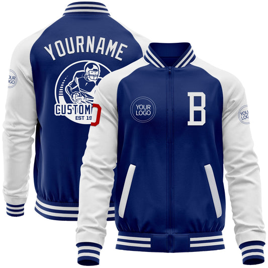 Custom Royal White-Red Bomber Varsity Letterman Two Tone Zipper Jacket - Main View