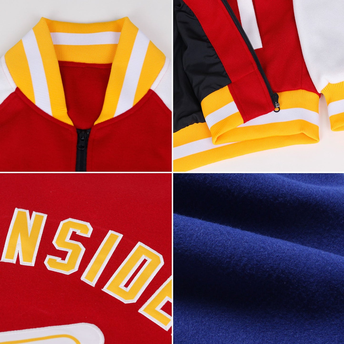 Custom Royal Black-Old Gold Bomber Varsity Letterman Two Tone Zipper Jacket view 2