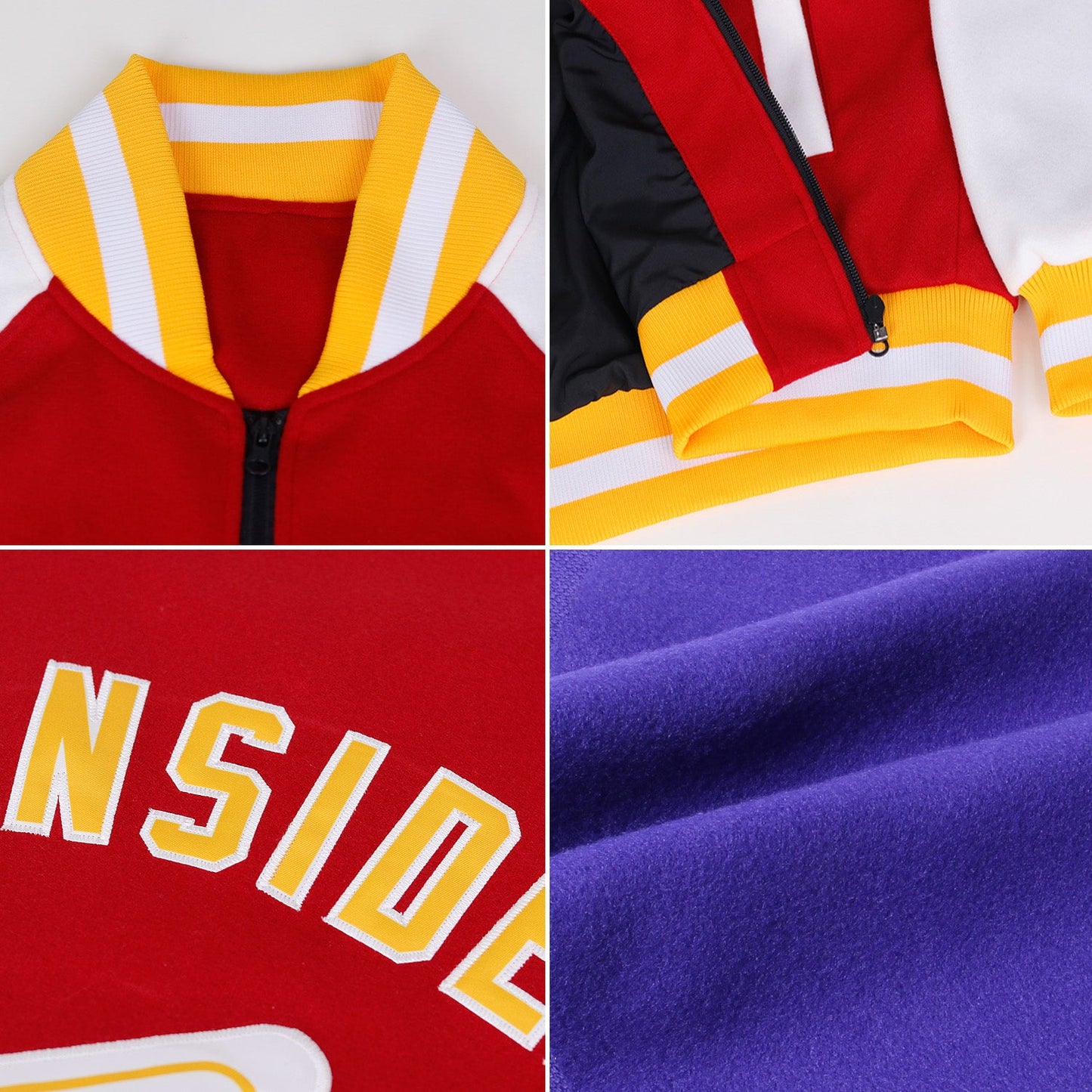 Custom Purple Black-Gold Bomber Varsity Letterman Two Tone Zipper Jacket view 2