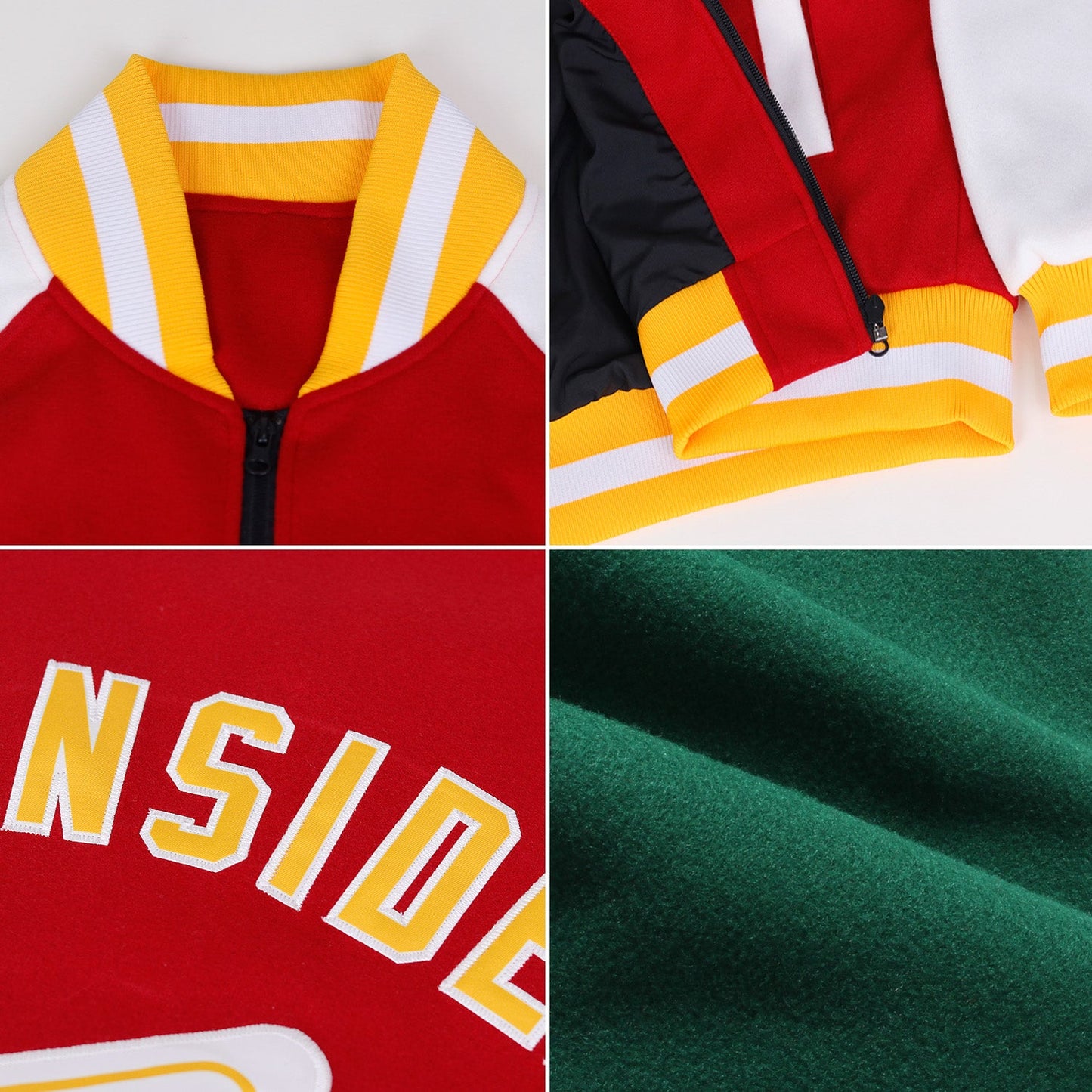 Custom Green Orange-White Bomber Varsity Letterman Two Tone Zipper Jacket view 2