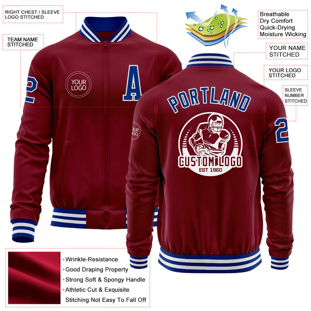 Custom Crimson Royal-White Bomber Varsity Letterman Zipper Jacket view 4