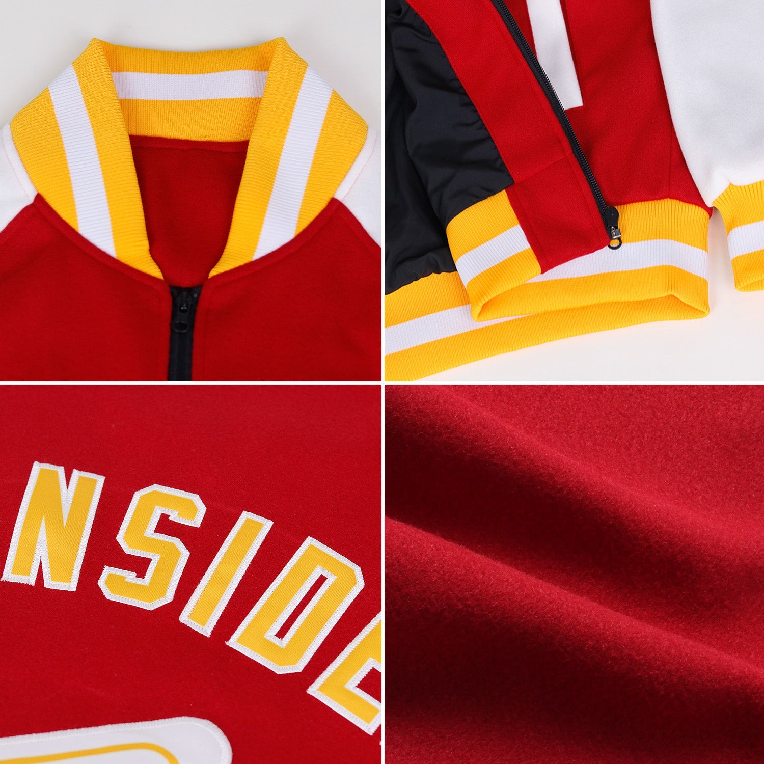 Custom Crimson Gold-White Bomber Varsity Letterman Zipper Jacket view 2