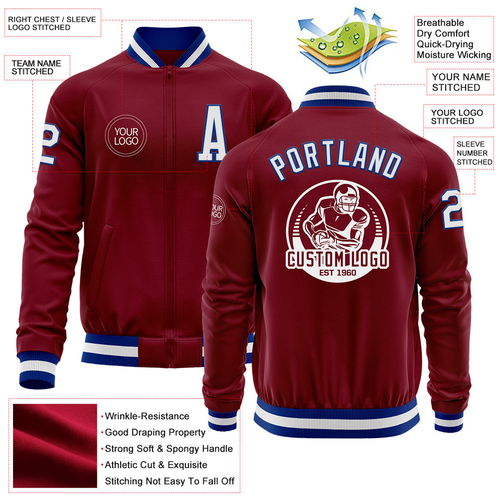 Custom Crimson White-Royal Bomber Varsity Letterman Zipper Jacket view 4