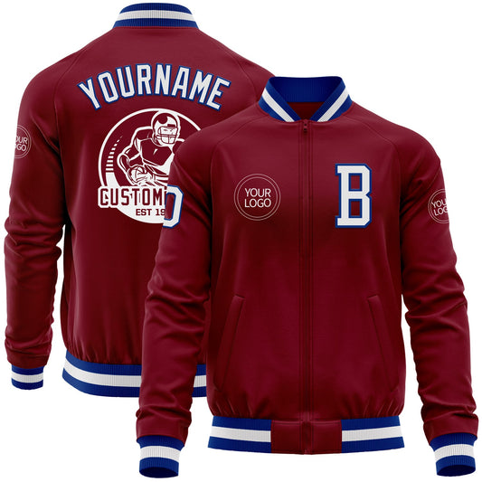 Custom Crimson White-Royal Bomber Varsity Letterman Zipper Jacket - Main View