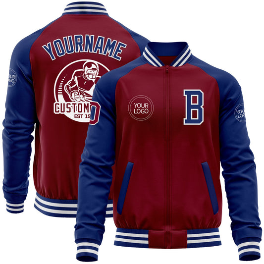 Custom Crimson Royal-White Bomber Varsity Letterman Two Tone Zipper Jacket - Main View