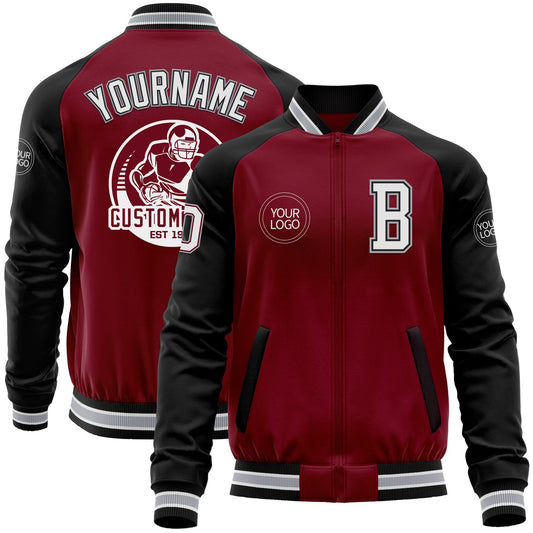 Custom Crimson Black-Gray Bomber Varsity Letterman Two Tone Zipper Jacket - Main View