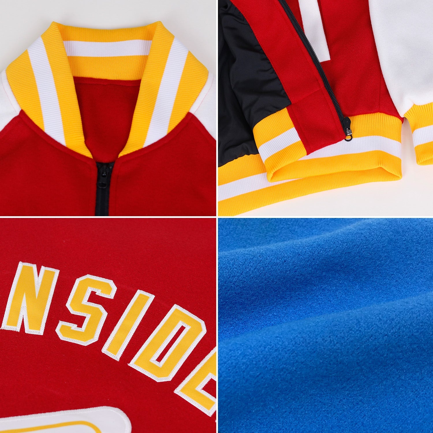 Custom Powder Blue Navy-Orange Bomber Varsity Letterman Two Tone Zipper Jacket view 2